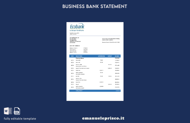stile verificato Modello di dichiarazione aziendale Ecobank in formato Word e PD